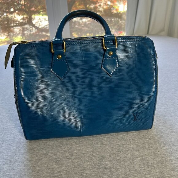 Vintage Louis Vuitton Toledo Blue Epi Leather Speedy 25 Handbag France Auth - Picture 1 of 16
